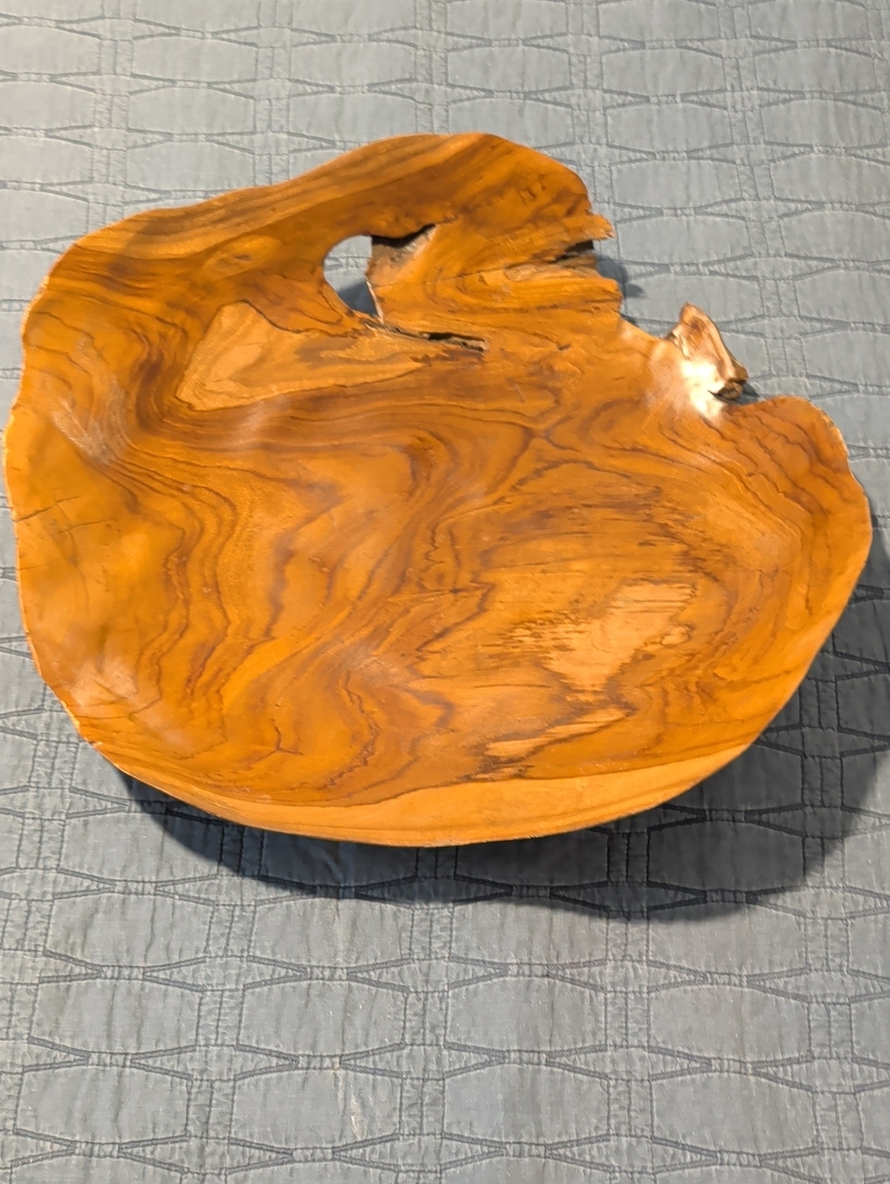 Live Edge Teak Wood Bowl - Warm Honey Brown